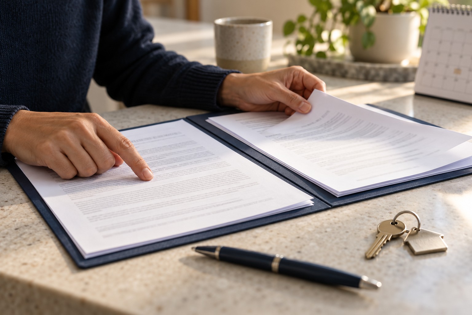 AI-generated illustration of tenancy paperwork being reviewed
